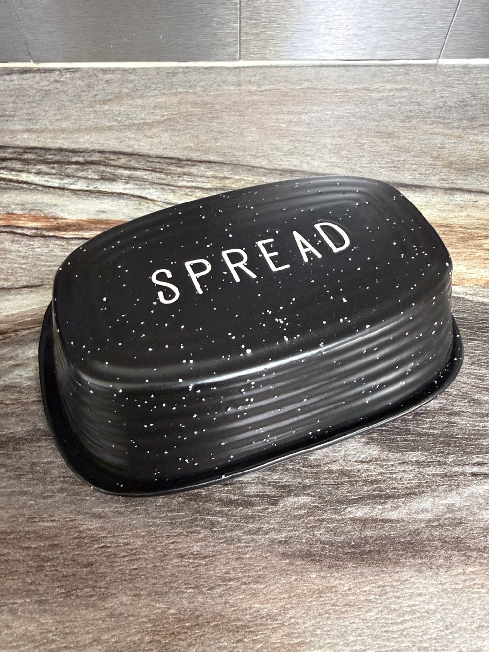 Speckled Black 'SPREAD' Butter Dish - Ceramic-Style Table Accessory